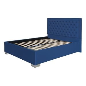Pat dublu tapitat Jaky Louisiana, cu picioare 120x200 cm, culoare albastru cu somiera metalica fixa