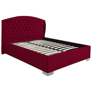 Pat dublu tapitat model Jaky Vancouver cu picioare 200x200 cm, culoare visiniu cu somiera metalica fixa