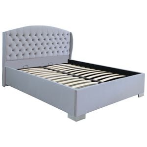 Pat dublu tapitat model Jaky Vancouver cu picioare 200x200 cm, culoare gri deschis cu somiera metalica fixa