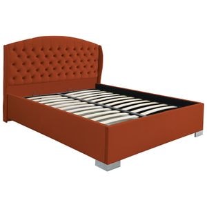 Pat dublu tapitat model Jaky Vancouver cu picioare 200x200 cm, culoare caramiziu cu somiera metalica fixa