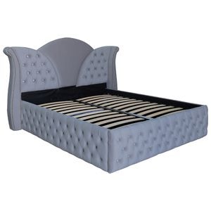 Pat dublu tapitat model Jaky Florida Deluxe 180x200 cm, culoare gri deschis cu somiera metalica rabatabila si spatiu de depozitare