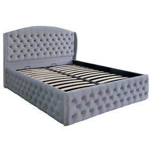 Pat dublu tapitat model Jaky Vancouver Deluxe 200x200 cm, culoare gri deschis cu somiera metalica rabatabila si spatiu de depozitare