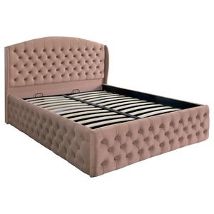 Pat dublu tapitat model Jaky Vancouver Deluxe 200x200 cm, culoare cappuccino cu somiera metalica rabatabila si spatiu de depozitare
