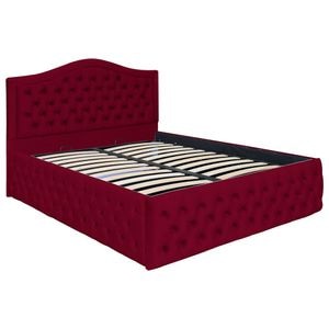 Pat dublu tapitat model Jaky Arizona Deluxe 200x200 cm, culoare visiniu cu somiera metalica rabatabila si spatiu de depozitare