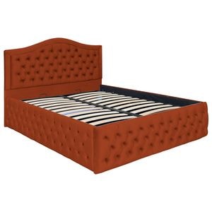 Pat dublu tapitat model Jaky Arizona Deluxe 200x200 cm, culoare caramiziu cu somiera metalica rabatabila si spatiu de depozitare