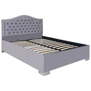 Pat dublu tapitat model Jaky Arizona cu picioare 200x200 cm, culoare gri deschis cu somiera metalica fixa