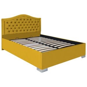 Pat dublu tapitat model Jaky Arizona cu picioare 200x200 cm, culoare galben mustar cu somiera metalica fixa