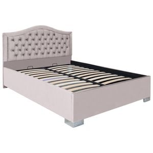 Pat dublu tapitat model Jaky Arizona cu picioare 200x200 cm, culoare crem cu somiera metalica fixa