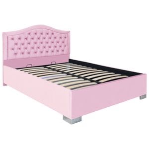 Pat dublu tapitat model Jaky Arizona cu picioare 180x200 cm, culoare roz cu somiera metalica fixa
