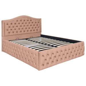 Pat dublu tapitat model Jaky Arizona Deluxe 200x200 cm, culoare cappuccino cu somiera metalica rabatabila si spatiu de depozitare