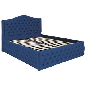 Pat dublu tapitat model Jaky Arizona Deluxe 120x200 cm, culoare albastru cu somiera metalica rabatabila si spatiu de depozitare