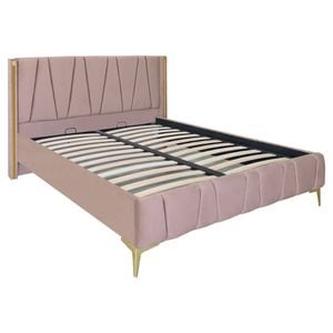 Pat dublu tapitat model Jaky Montana cu picioare aurii, dimensiune 200x200 cm, culoare cappuccino, cu somiera metalica fixa