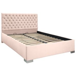 Pat dublu tapitat Jaky Texas, cu picioare, dimensiune 200x200 cm, culoare cappuccino, cu somiera metalica fixa