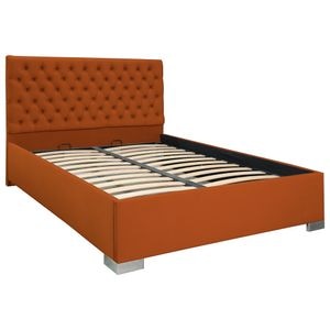Pat dublu tapitat Jaky Texas, cu picioare, dimensiune 200x200 cm, culoare caramiziu, cu somiera metalica fixa