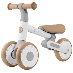 Bicicleta de echilibru, cadru durabil din otel, stabil, scaun moale, din spuma, inaltime reglabila, 25-28 cm, 3 roti din spuma EVA, alb si crem