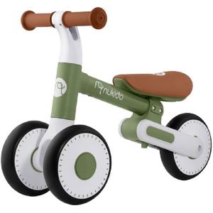 Bicicleta de echilibru, cadru durabil din otel, stabil, scaun moale, din spuma, inaltime reglabila, 25-28 cm, 3 roti din spuma EVA, alb si verde