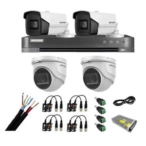 Sistem de supraveghere mixt 4 camere 2 camere interior 8MP IR 30m, 2 camere exterior 4 in 1, 8MP, IR 80m, DVR 4 canale 4K 8MP, accesorii