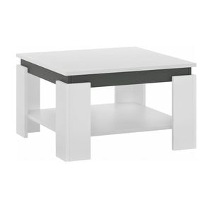 Masuta de cafea DacEnergy, realizata din HDF laminat, muchiile din ABS, cu spatiu de depozitare deschis, 68x68x41 cm, alb si grafit