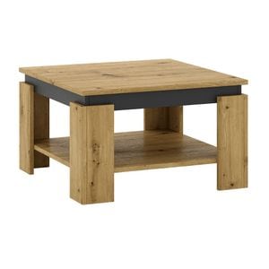 Masuta de cafea DacEnergy, realizata din HDF laminat, muchiile din ABS, cu spatiu de depozitare deschis, 68x68x41 cm, stejar artisan si grafit