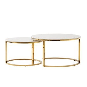 Set 2 masute de cafea DacEnergy, blatul mesei in decor de imitatie marmura, picioarele din otel, 80 x 43 cm, elegante, atemporale