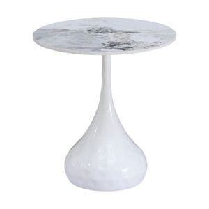 Masuta de cafea DacEnergy, blat din piatra slefuita, picior din otel, cu finisaj alb, forma rotunda, constructie puternica, 50 x 54, 5 cm