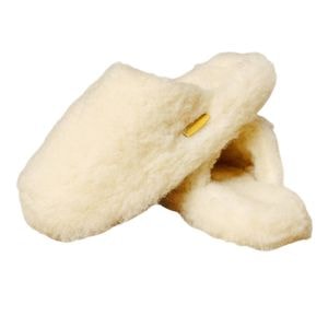 Papuci de casa pentru barbati, lana 100% naturala, marime 42-45 EU, alb
