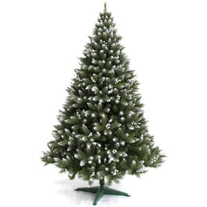 Brad Artificial de Craciun Molid HollySilver cu Fructe Argintii, Verde cu Varfuri Albe, 150cm
