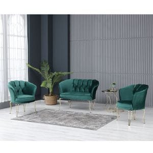 Set canapea cu 2 fotolii Viena Homs, 118 x 55 x 86 cm, verde-auriu