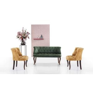 Set canapea cu 2 fotolii Cafe Homs, 130 x 65 x 80 cm, verde-galben