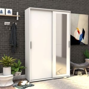 Pantofar Adore Porto cu cuier, 2 usi cu oglinda, 12 rafturi, capacitate 32 perechi incaltaminte, Alb, 120x187x38 cm