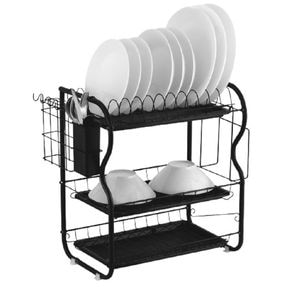 Uscator de vase DacEnergy, trei niveluri, cu tava de uscare, suport pentru tacamuri, picioare anti-alunecare, 53 x 25 x 45 cm, negru
