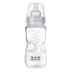 Biberon Lovi Medical+, Capacitate 330 ml, Tetina din silicon, 9+ luni, Transparent