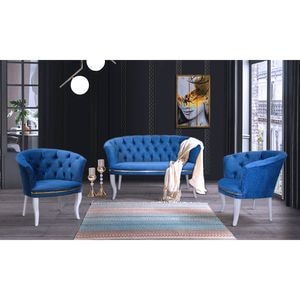 Set canapea cu 2 fotolii Milano Homs, 130 x 65 x 80 cm, albastru