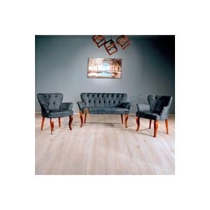 Set canapea cu 2 fotolii Cafe Homs, 130 x 65 x 86 cm, gri