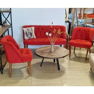 Set canapea cu 2 fotolii Cafe Homs, 130 x 65 x 80 cm, rosu