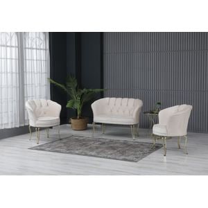 Set canapea cu 2 fotolii Viena Homs, 118 x 55 x 86 cm, bej-auriu