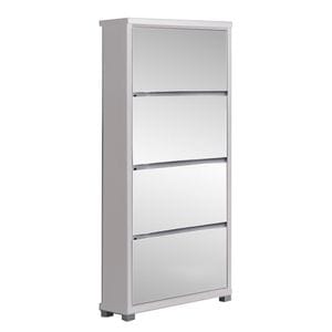 Pantofar 4 Usi Front Oglinda, 63 x 17 x 134 cm, alb