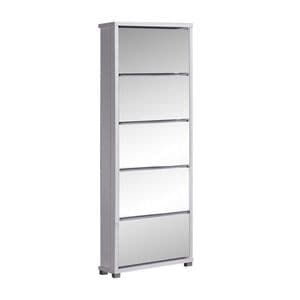 Pantofar 5 Usi Front Oglinda, 63 x 17 x 169 cm, alb