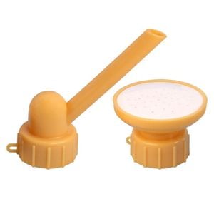Set de irigare pentru flori eMazing, format din 2 capace pentru sticla, stropitoare si teava, portabil, usor de folosit, reutilizabil, 8 x 7.5 cm, galben