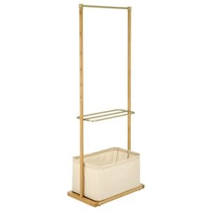Suport pentru haine DRIMUS HM WU31, cu spatiu de depozitare textil, 60x35x166 cm, bambus, bej