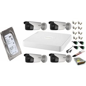 Sistem supraveghere video ultra profesional  Hikvision, 4 camere exterior, 5MP Turbo HD cu IR 80M, full accesorii cu HARD 1TB