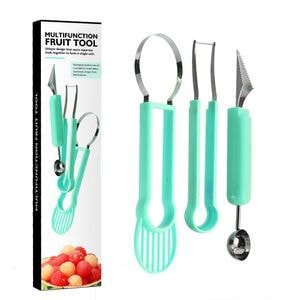 Dispozitiv de Bucatarie 4-in-1 pentru Taiat si Decorat Fructe eMazing, din Otel Inoxidabil si Plastic, Dimensiuni Compacte 28x6.2 cm, Verde