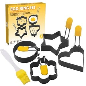 Kit de 4 forme pentru ou eMazing, din otel inoxidabil cu strat antiaderent, 7.5 cm, cu manere din ABS - Negru