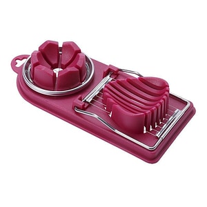 Feliator multifunctional eMazing pentru oua, mozzarella si fructe, cu doua tipuri de taieri, agatatoare incluse, lungime 20 cm, culoare visiniu