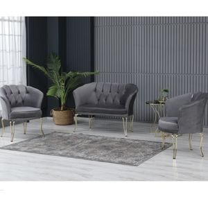 Set canapea cu 2 fotolii Viena Homs, 118 x 55 x 86 cm, gri-auriu