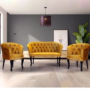 Set canapea Milano, canapea 2 locuri cu 2 fotolii, mustar gold, 130 cm