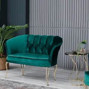 Canapea fixa Viena Homs, 2 locuri, 120 x 55 x 86 cm, verde-auriu