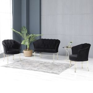 Set canapea cu 2 fotolii Viena, 118 x 55 x 86 cm, negru-auriu