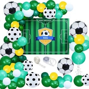 Kit aranjament baloane Fotbal, PROCART, fundal Happy Birthday, latex si folie de aluminiu, 59 piese