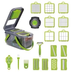 Razatoare SIKS, cu recipient, ABS, 26 x 14 x 14 cm, 22 de accesorii interschimbabile, verde, gri